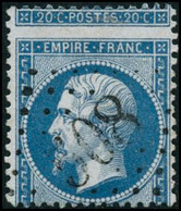 Oblit. N°22 20c Bleu, 8 Ex Spectaculaires Piquages à Cheval - TB - 1862 Napoleon III