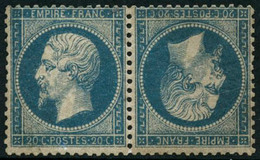 ** N°22b 20c Bleu, Paire Tête-bèche, Signé Roumet Et Cérès - TB - 1862 Napoleon III