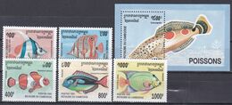 Kambodscha 1995 - Mi.Nr. 1543 - 1547 + Block 216 - Postfrisch MNH - Tiere Animals Fische Fishes - Poissons
