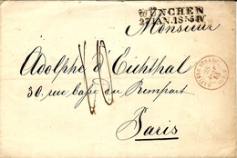 1855- Lettre De MUNCHEN  Pour Paris Entrée BAVIERE STRASB. / AMB. B  Rouge - Entry Postmarks