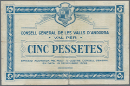 Andorra: Consell General De Les Valls D'Andorra 5 Pessetes 19.12.1936 (redeemable Until 31.12.1938), - Andorra