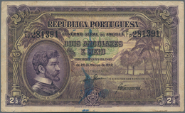 Angola: 2 1/2 Angolares 1942, P.69, Ink Stains, Lightly Toned And A Few Folds. Condition: F/F+ - Angola