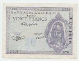 Tunisia 20 Francs 1943 VF+ P 17 - Tunisie