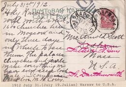 Poland Prephilatelic 1912 Postcard Warsaw To USA - ...-1860 Prefilatelia