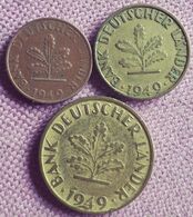 GERMANY : 3 X BANK DEUTSCHE LÄNDER 1& 10 PFENNIG 1949 G + 5 PFENNIG 1949 J + KM A101/102 & 103 - 5 Pfennig