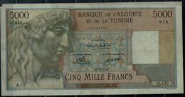 ALGERIA 1950 BANKNOTES BANK ALGERIA AND TUNISE 5000 FRANK VF!! - Algeria