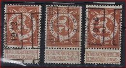 PELLENS Type Staande Leeuw Nr. 109  3 X Voorafgestempeld  BRASSCHAET  ; Staat Zie Scan . - Rollenmarken 1910-19