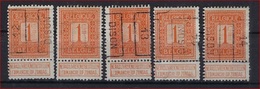 PELLENS Type Staande Leeuw Nr. 108  5 X Voorafgestempeld DISON  ; Staat Zie Scan . - Rolstempels 1910-19