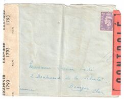 Dest BOURGES Cher Lettre Anglaise 3d CENSURES Anglaise Et Francaise Origine Parkstone - War Stamps