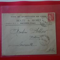 LETTRE CHATENOIS VOSGES VINS HOLTZ ET MORET POUR LANDREVILLE AUBE - Storia Postale