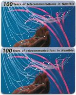 Namibia - Telecom Namibia - 100 Years Telecom - Optic Fibres, (2 Different CN. Short & Long), Solaic, 1999, 10$, Used - Namibia
