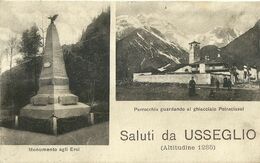 9123 " SALUTI DA USSEGLIO (Altitudine 1285) "MONUMENTO AGLI EROI-PARROCCHIA -CART. POST. ORIG. SPED.1924 - Souvenir De...