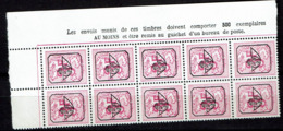 PRE 795  **  Bloc 10  Cdf  Insc. Marginales Fr. - Typos 1967-85 (Lion Et Banderole)