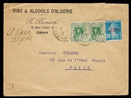 1926 ALGERIE - Lettre à En-tête "VINS & ALCOOLS D'ALGERIE - R. BAMIERE ORAN (modifié El Kseur) Affranchissement Composé - Brieven En Documenten