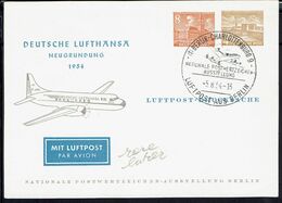 Allemagne - Deutsche Lufthansa Neugrundung 1954 - Entier Postal 8 Et 4 Pf.  Berlin-Charlottenburg 9 Luftpost Aus Berlin. - Cartes Postales - Oblitérées