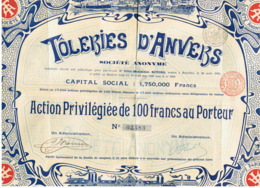 Action " Tôleries D'Anvers S.A.  " 1899 - ANTWERPEN (fr83) - Ohne Zuordnung