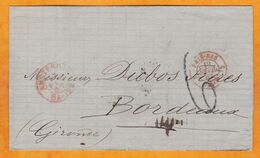 1867 - Lettre Pliée Avec Correspondance En Français De Amsterdam Vers Bordeaux  Cad Entrée Par Valenciennes - Taxe 6 - Cartas & Documentos