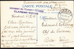 1916 AK General Leman Mit Internierten Stempel Clarens, Kriegsgefangenen Lager Nach Vevey. - Oblitérations