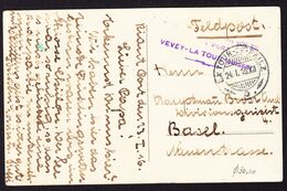 1916 AK Damenfoto Mit Internierten Stempel Vevey-La Tour, Kriegsgefangenen Lager Nach Basel . - Poststempel