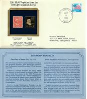 US 1938 FDC ½ Cent Benjamin Franklin, 22k Gold Replica Presidential Issue # 803, VF - 1851-1940