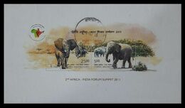 137. INDIA 2011 USED STAMP M/S (MINIATURE SHEET) 2ND. INDIA AFRICA FORUM SUMMIT , ELEPHANT. - Oblitérés