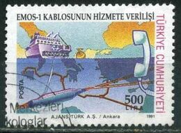 Turkey 1991 - Mi. 2924 C O, Map Cable Laying Ship, Submarine Cable | Telephone Receiver - Used Stamps