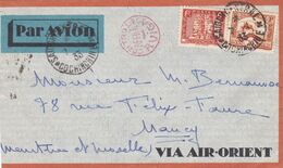 INDOCHINE : Lettre Par Avion De Saïgon Pour Belfort Via Air-Orient Cachet Contrôle AFFRts Avion 1933 - Lettres & Documents