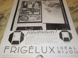 ANCIENNE PUBLICITE  FRIGELUX ELECTRO LUX 1934 - Otros Aparatos