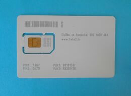 TELE2 ( Croatia GSM SIM Card With Chip ) * USED CARD ( Chip Fixed With Tape ) * Croatie Kroatien Croazia - Opérateurs Télécom