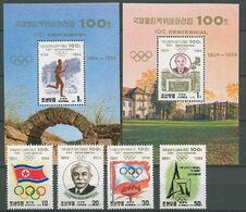 North Korea 1994 Olympic Games, IOC Centenary Set Of 4 + 2 S/s MNH - Sonstige