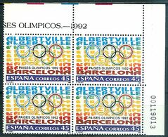 Espagne 1992 N° Y&T 1808 Barcelona Albertville Villes Olympiques Bloc De 4 Bord De Feuille Numéroté Neuf Sans Charnière - 1991-00 Neufs