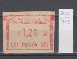 94K600 /  Machine Stamps (ATM) - 1.20 Lei - Republica Populara Romana , Romania Rumanien Roumanie Roemenie - Maschinenstempel (EMA)