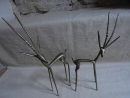 Vintage - 2 Antilopes En Cuivre - Duo Mère Et Son Petit - Animaux