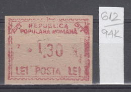 94K612 /  Machine Stamps (ATM) - 1.30 Lei - Republica Populara Romana , Romania Rumanien Roumanie Roemenie - Máquinas Franqueo (EMA)