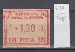 94K614 /  Machine Stamps (ATM) - 1.30 Lei - Republica Populara Romana , Romania Rumanien Roumanie Roemenie - Maschinenstempel (EMA)