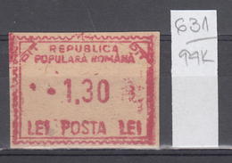 94K631 /  Machine Stamps (ATM) - 1.30 Lei - Republica Populara Romana , Romania Rumanien Roumanie Roemenie - Maschinenstempel (EMA)