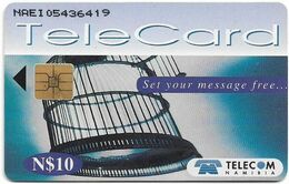 Namibia - Telecom Namibia - Set Your Message Free - Bird Cage, Solaic, 10$, 100.000ex, Used - Namibia