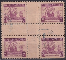1937-401 CUBA REPUBLICA 1937 USED Ed.319. 25c COLUMBUS SHIP CARABELAS WRITTER & ARTIST CENTER OF SHEET. - Used Stamps