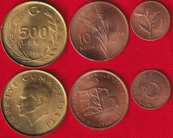 Turkey Set Of 3 Coins: 1 Kurus - 500 Lira 1972-1990 - Turquia
