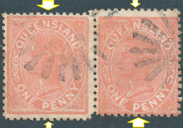 AUSTRALIA,Queensland,1879-1881 Queen Victoria,1P Orange In Pairs,the Peculiarity Of The Not Linear Perforation !!! - Nuevos