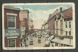 USA Norfolk Main Street Colored Post Card Louis Kaufmann & Sons Baltimore Sent To Estonia - Norfolk