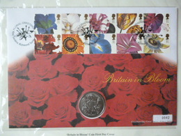 GREAT BRITAIN SG 1955-64 GREETING STAMPS FLOWER PAINTINGS With GIBRALTAR 1 CROWN COIN FDC - Andere & Zonder Classificatie