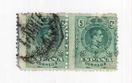Espagne 1901 - Alphonse XIII - 5c Vert - Deux Timbres En Variétés - Variedades & Curiosidades