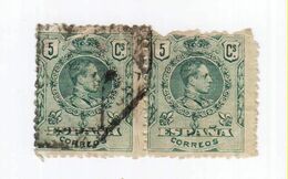 Espagne 1901 - Alphonse XIII - 5c Vert - Deux Timbres En Variétés - Variedades & Curiosidades