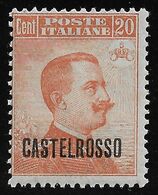 CASTELROSSO- Isole Italiane Dell' EGEO -1922- Valore Nuovo Stl Da 20 C. Soprastampato- In Ottime Condizioni. - Castelrosso