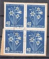 Switzerland 1948 Flowers Mi#517 Used Piece Of Four - Used Stamps
