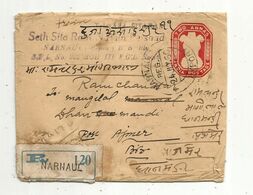 Enveloppes , Inde , INDIA , Entier Postal , NARNAUL , Recommandé R 120, 1950 , 4 Scans , AJMER G.P.O. - Sobres