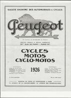 DEPLIANT    PEUGEOT     1926 - Non Classés