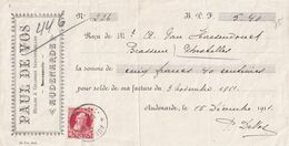 DDX 736 - BRASSERIE Belgique - Reçu Du Brasseur Van Haesendonck à GHISTELLES - TP Grosse Barbe AUDENAERDE 1911 - Bier