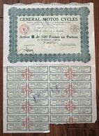 ACTION SOCIETE " GENERAL MOTOS " - 1928 - ACTION "B" De 100 Francs Au PORTEUR. - Transport